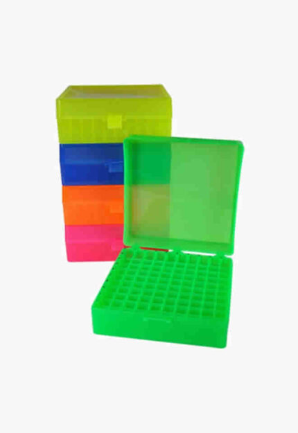 100-Place Polypropylene Cryoboxes with Hinged Lid, Assorted